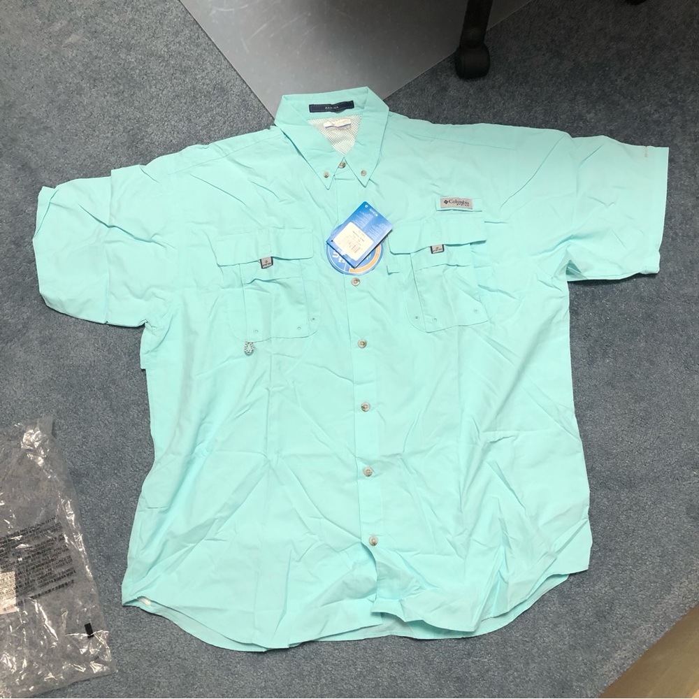 Columbia Bahama II PFG Shirt Mens XL Fishing Short Sleeve Blue NWT